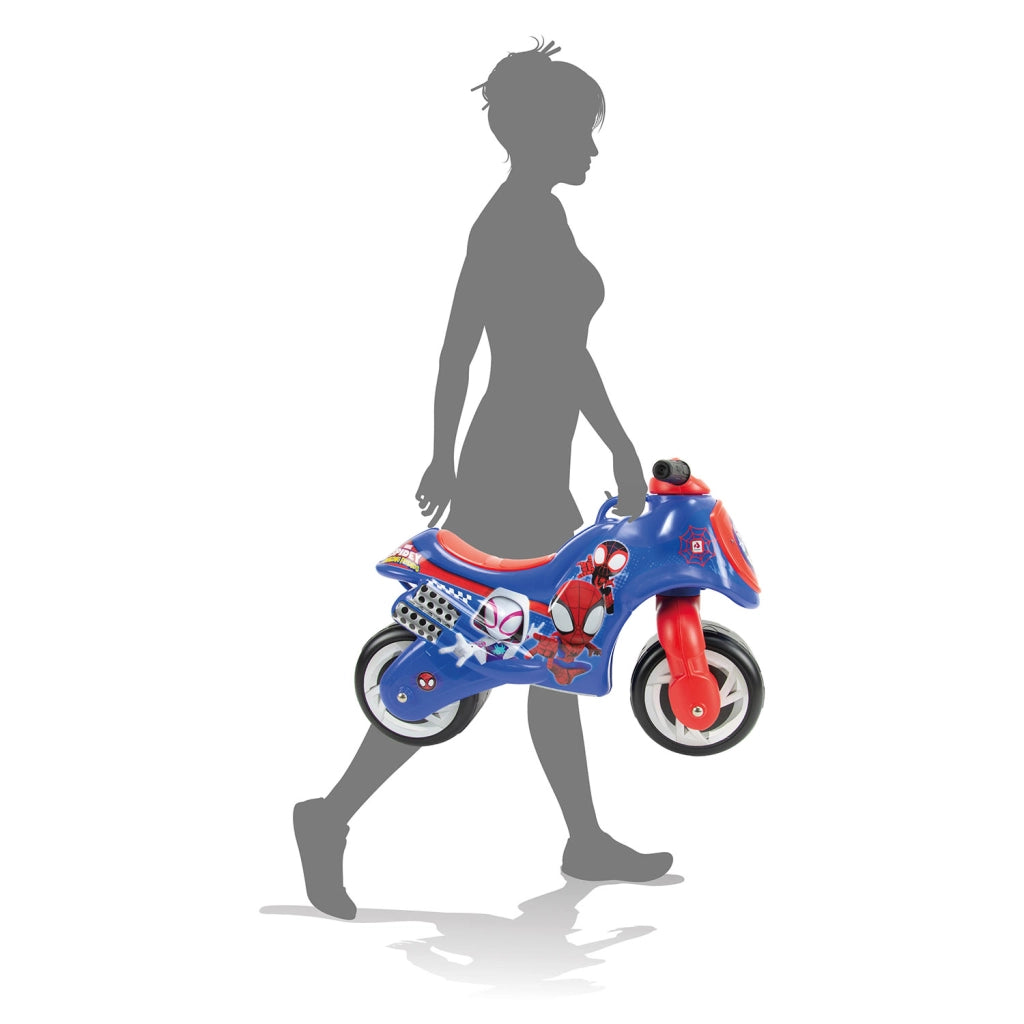 Moto Cavalcabile per Bambini 18-36 mesi a Spinta Marvel Spidey 69x27,5x49 cm fino a 30 kg con Maniglia di Trasporto Blu