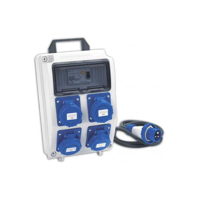Rosi 2240E Quadro Elettrico da Cantiere Fisso 4 Prese Industriali 16A 230V 3 kW IP65 Pulsante di Sicurezza colore Grigio