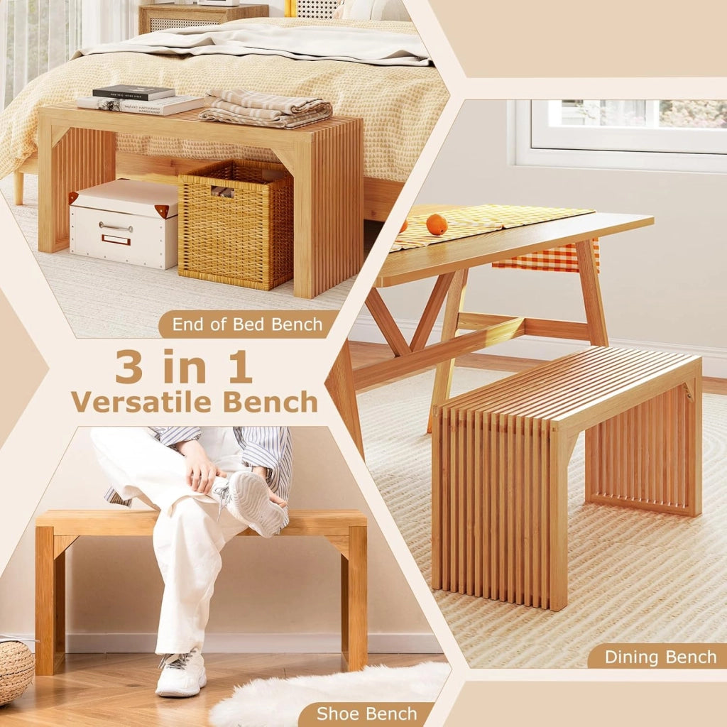 Panchina da cucina 90 cm, 2 posti, con rete a doghe, base rinforzata, in bambù, per sala da pranzo, camera da letto, soggiorno, cucina, carico massimo 300 kg, 90 x 33 x 43 cm