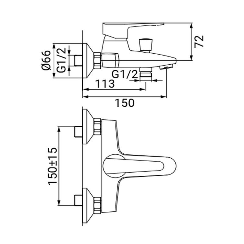 Rubinetto vasca serie esse1, finitura cromata