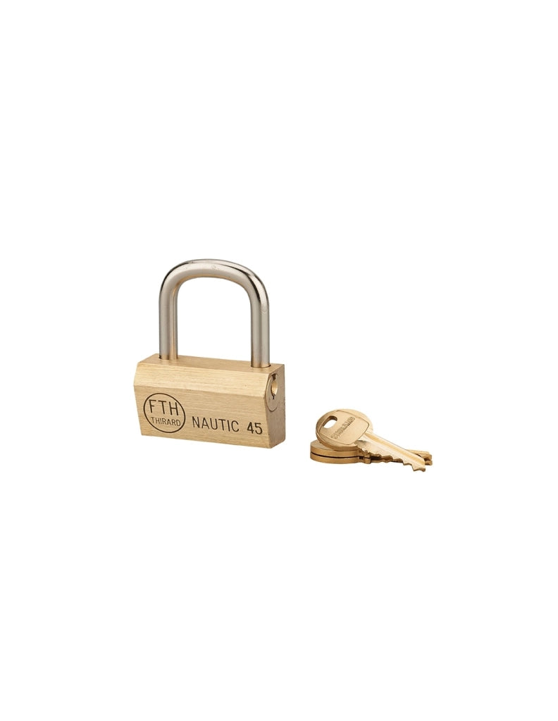 Lucchetto NAUTIC 45 mm in ottone con arco in acciaio temprato, 3 chiavi – THIRARD