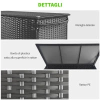 Baule da Giardino in Rattan PE con Ruote e Maniglia Laterale, 121x57x67cm, Nero