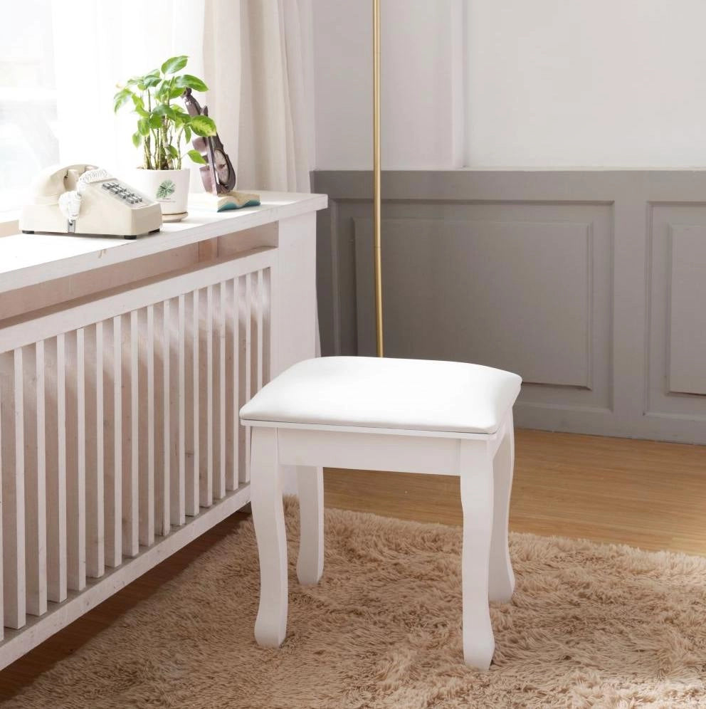 Sgabello da toeletta bianco in legno massello