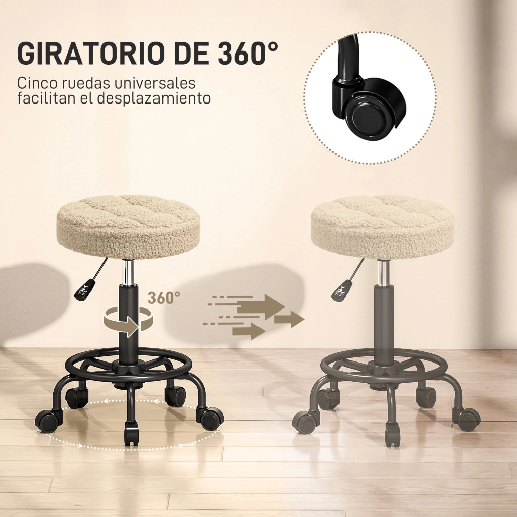 Sgabello girevole con ruote ¨C Xylo ¨C altezza regolabile 50-66 cm tessuto effetto pecora marrone