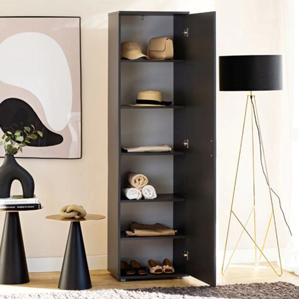 Lerosota, Armadio Multiuso 1 Anta 5 Ripiani, 50x185h cm Nero Antracite