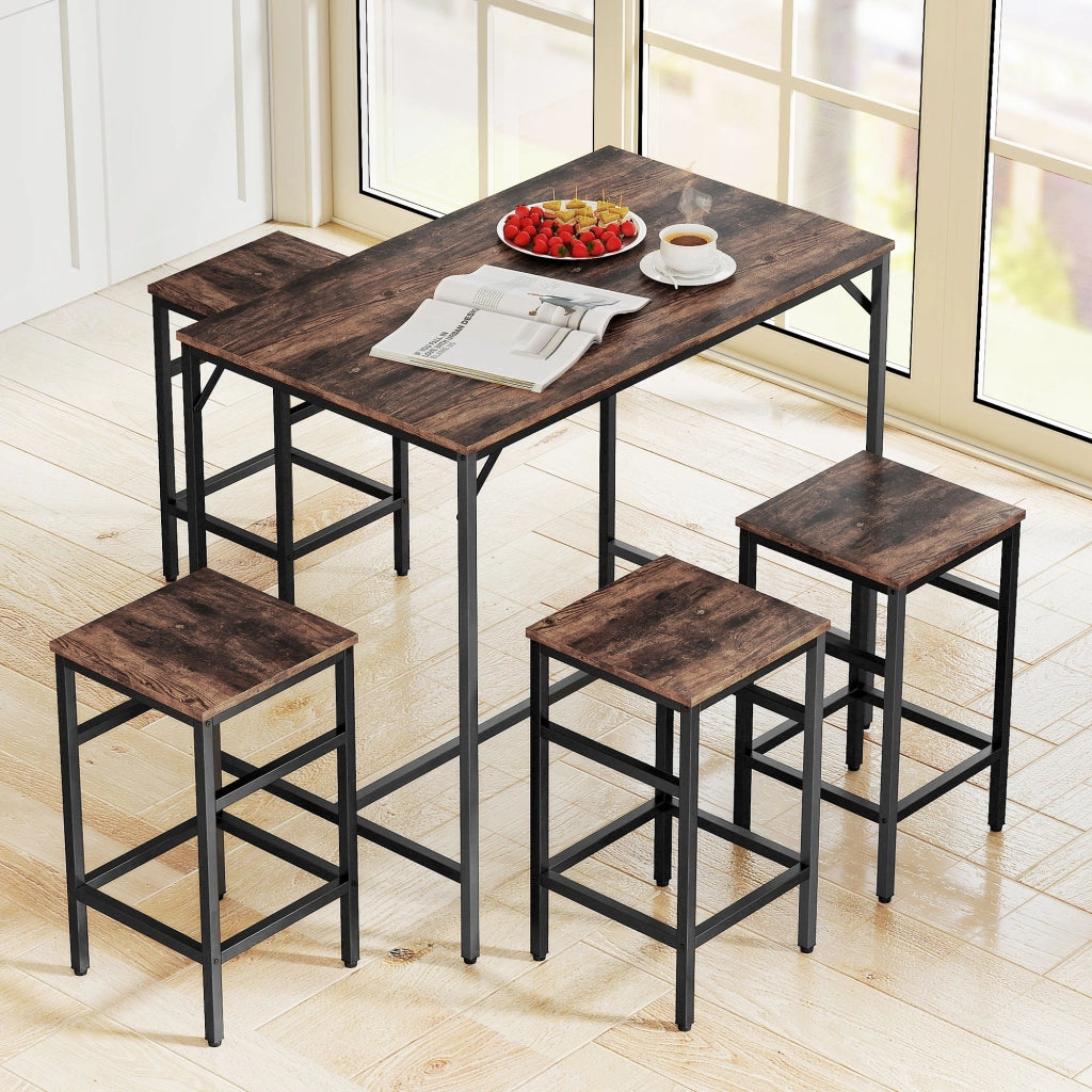 Tavolo alta cucina con 4 sgabelli ¨C zephmum ¨C marrone rustico