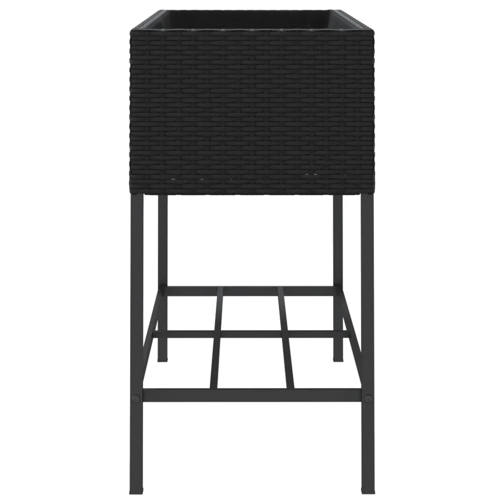 Fioriera | Cassetta per fiori | Vaso da Giardino con Ripiano Nera in Polyrattan