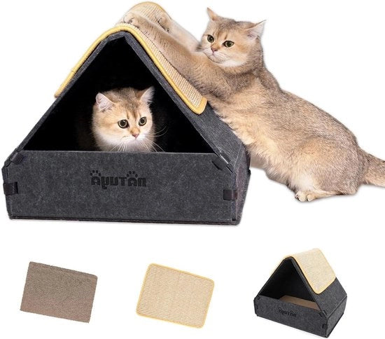 Casa gatto con imbottitura di pelliccia resistente, pieghevole 43 x 33 x 35 cm grigio