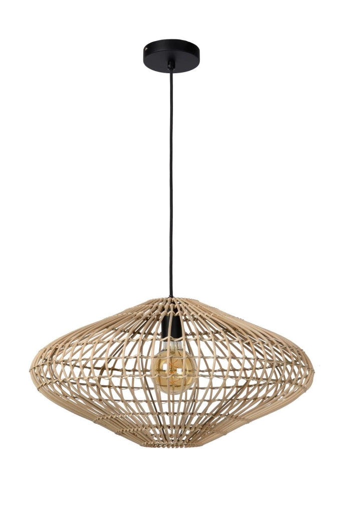 Lampada a sospensione Lucide Magali rattan marrone Ø56 E27