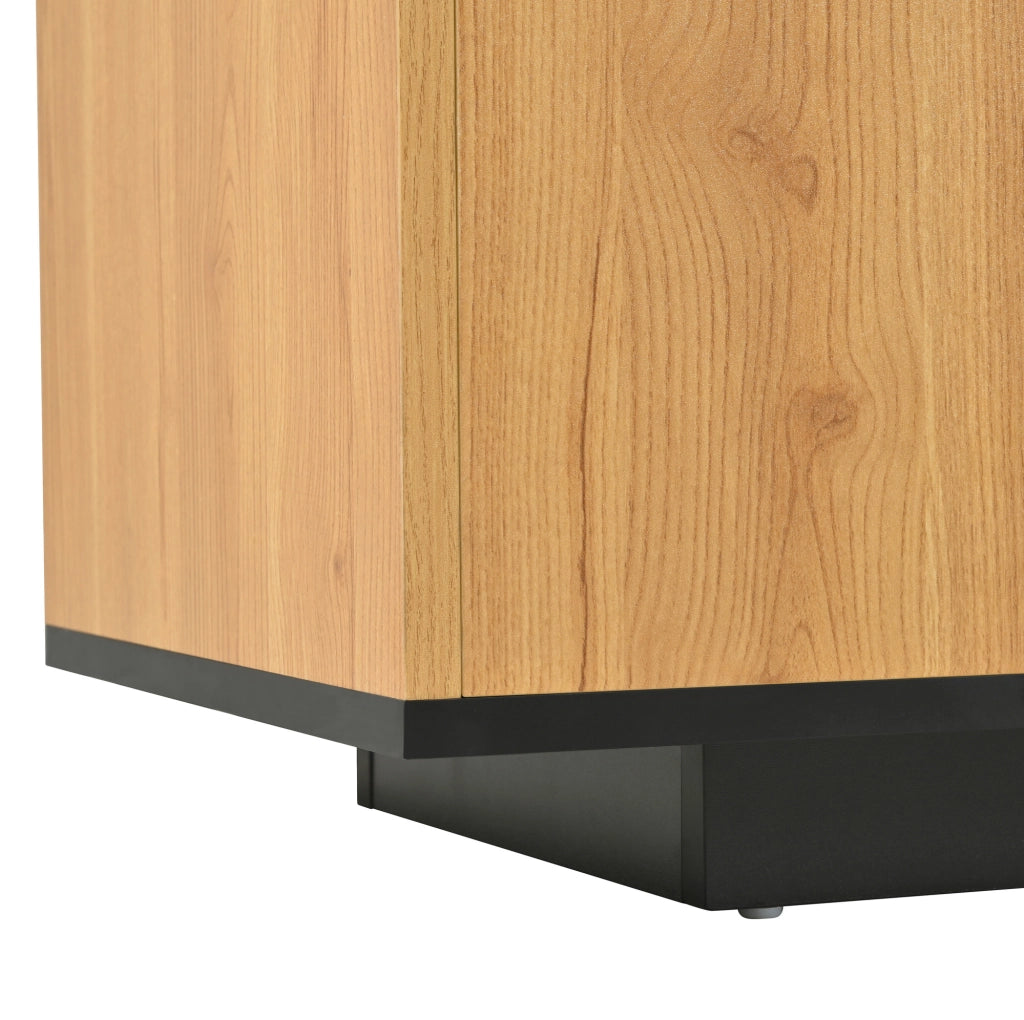 Mobile TV 180 cm nero e legno con LED, 3 ante e cassetto
