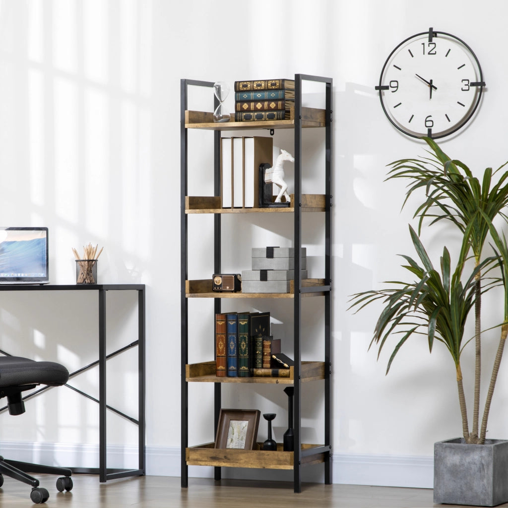 Libreria Industriale 5 Ripiani in Legno e Metallo ¨C zephmum ¨C 48x30x155cm Marrone Rustico