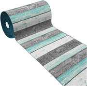 Tappeto Cucina 52x190 cm Bordato Tessitura Piatta Bagno Camera Corridoio Stile Legno Parquet Blu