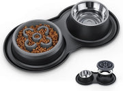 Bacchetta da cibo e acqua per cani di 20 oz in acciaio inossidabile 4 in 1 con gomma silicone impermeabile, Bloat Stop, gioco lento per cani di taglia media con puzzolone che si consuma lentamente.