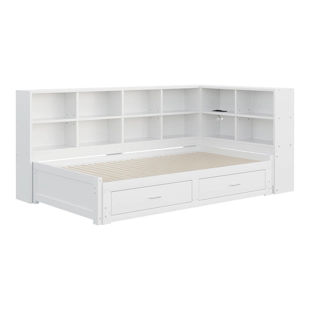 Divano massello 90/180x190cm - Xylo - bianco, estraibile, presa multifunzione