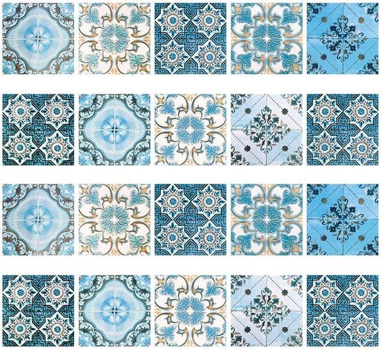 20 pezzi di Sticker di Pietra Blu - Per Bagno - Cucina - Tegole Vinili Autoadesive - Impermeabili (15x15cm)