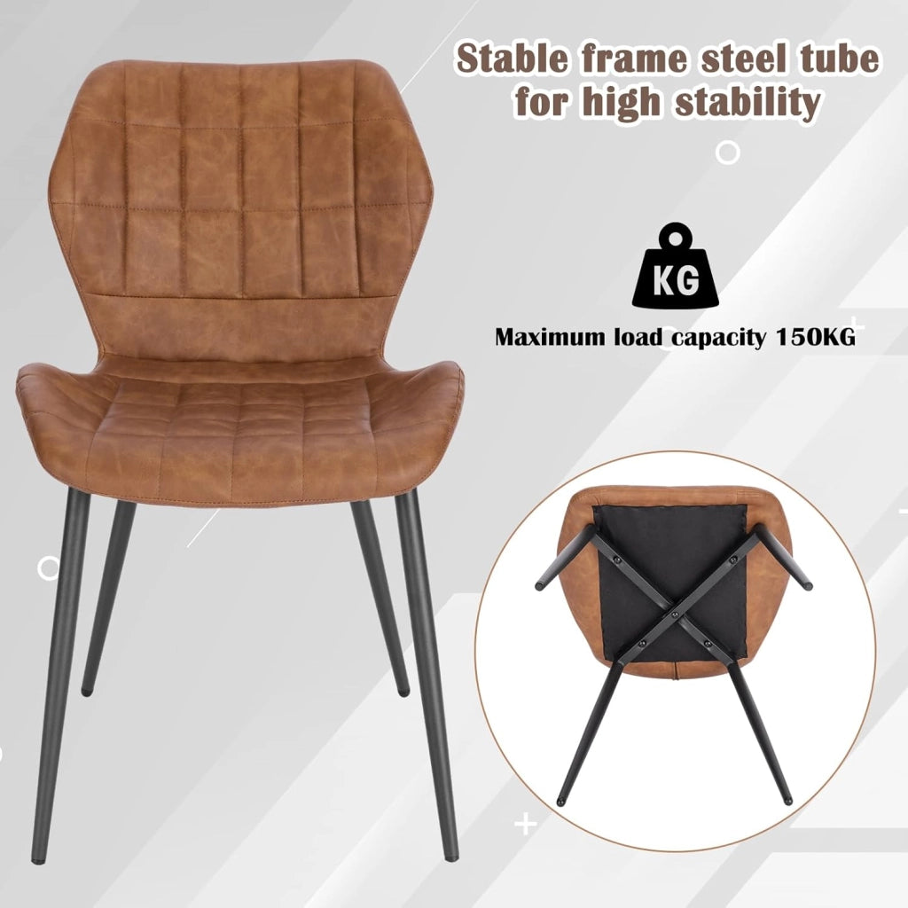 4x Sedie Ergonomica da Pranzo, Sedia Scandinava, Sedia da cucina in PU, Seduta Imbottita, per Camera da Letto, Salotto, Marrone, Gambe in Metallo, BH357br-4