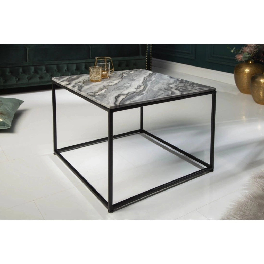 Table basse ABITTA carrée 50 cm in marmo grigio – Tavolino moderno con piano minerale e gambe in metallo