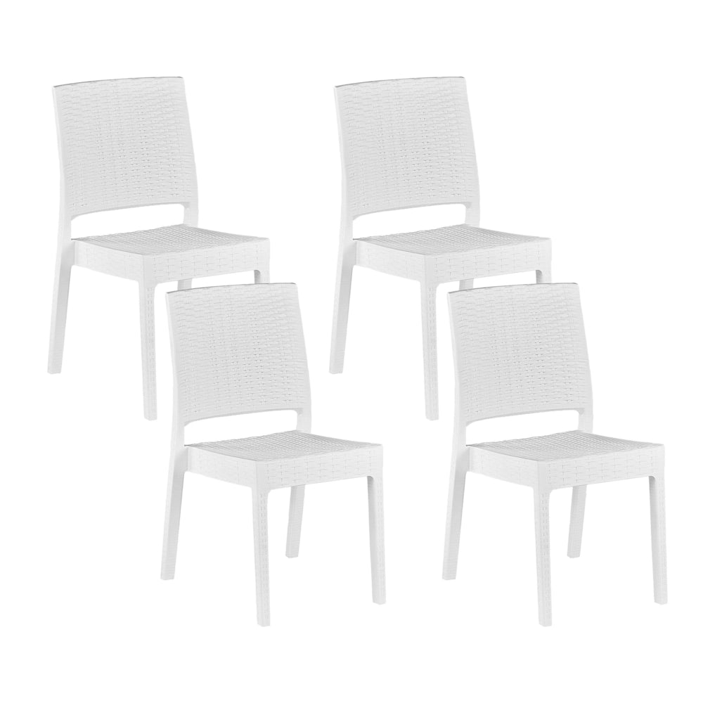 Set di 4 sedie da pranzo da giardino bianche in materiale sintetico impilabili per esterno minimalista