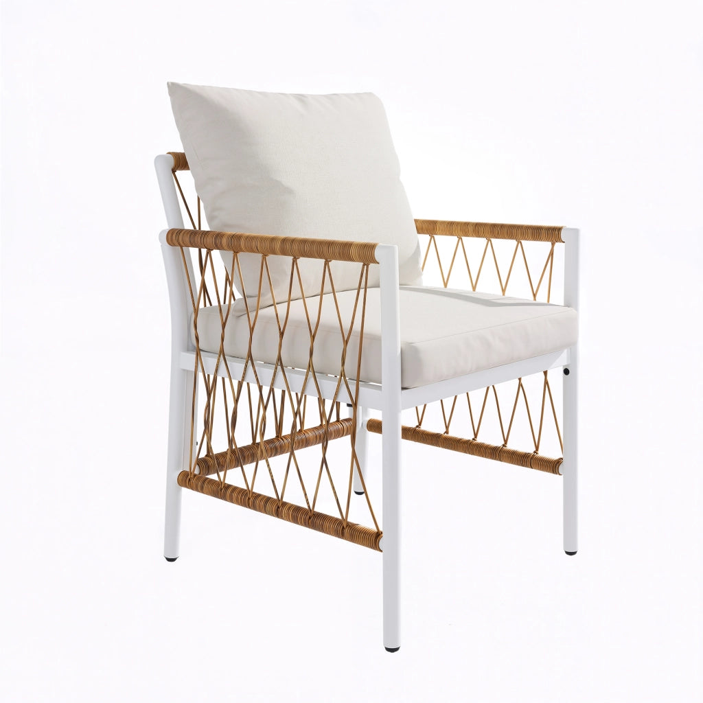 Set Tavolo e Sedie da Giardino con 1 Tavolo e 6 Sedie; Cuscini Inclusi; Ferro e Poliestere; Beige