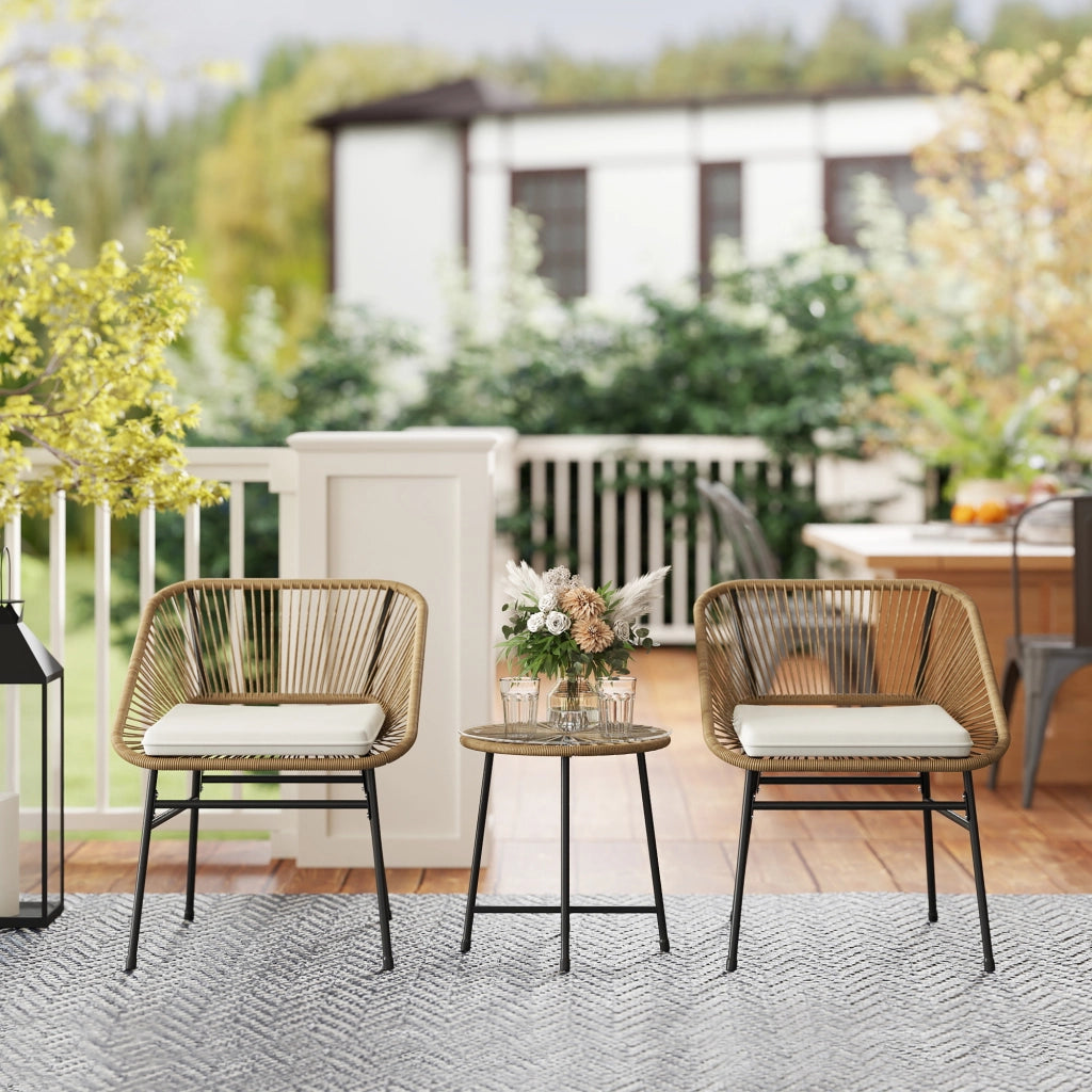 Set Giardino 3 Pezzi ¨C zephmum ¨C Rattan PE, Cuscini, Tavolino Rotondo, Multicolore