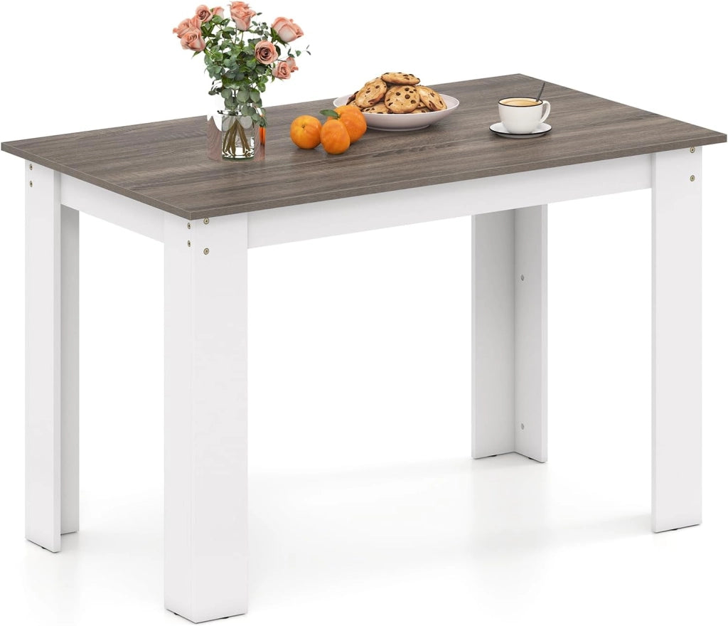 Tavolo da Pranzo Rettangolare in Legno, 120 x 70 cm, per 4-6 Persone, Scrivania per Sala da Pranzo e Cucina, Bianco + Grigio