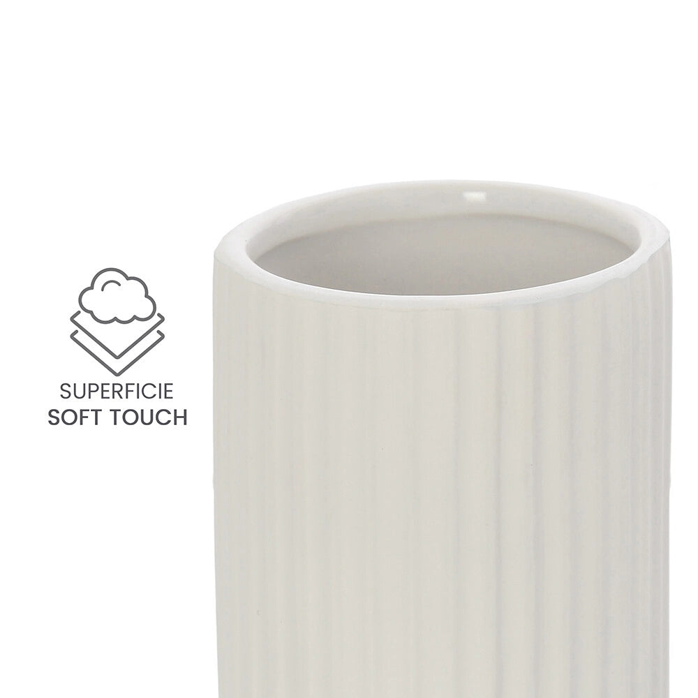 Set accessori bagno in ceramica bianca con dispenser sapone e due portaspazzolini Spring