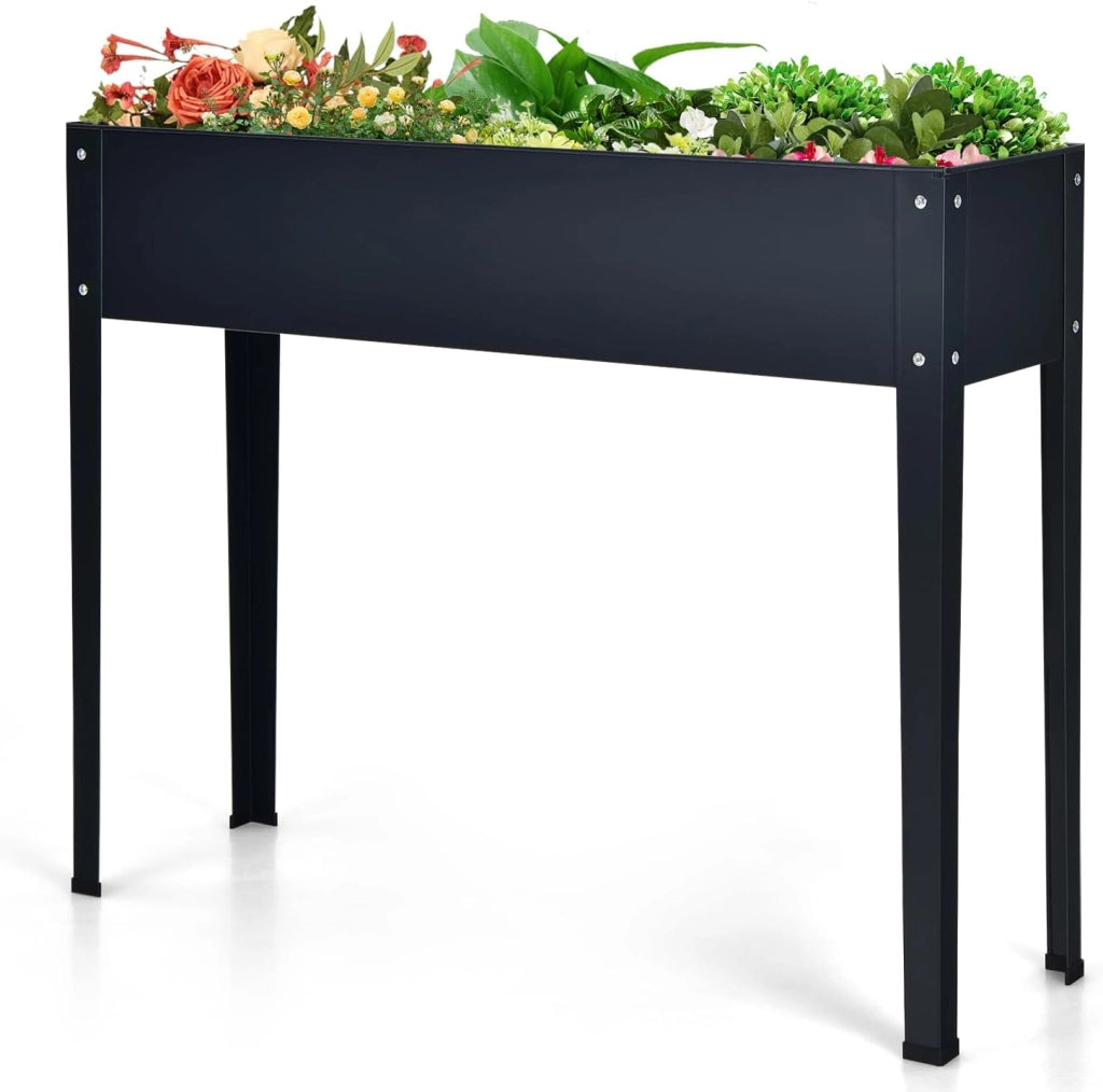 Fioriera Rialzata da Giardino, Piantatore Aiuola a Cassetta, da Esterno ed Interno, Acciaio Galvanizzato (100x30x80cm-Grigio)