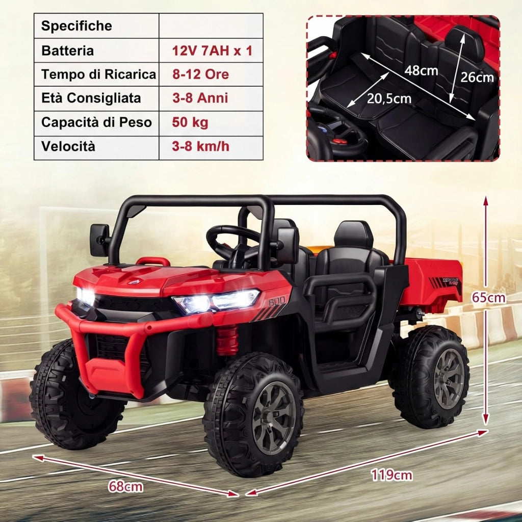 12V Auto Elettrico per Bambini, Trattore Elettrico con Scatola di Scarico, Macchina Elettrica con Pala Telecomando e Musica, Regalo per Bambini 3-8 Anni, 3-8 km/h (Rosso)