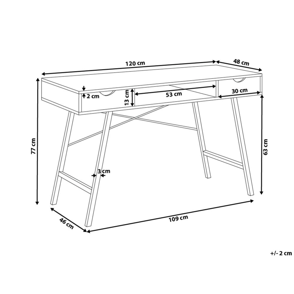 Scrivania da Ufficio Legno Chiaro e Bianco 120 x 48 cm 2 Cassetti Scandinavo