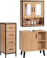 Set di Mobili da Bagno, Armadietto con Specchio, Mobiletto Sottolavabo, Cassettiera con 4 Cassetti, Armadietto da Terra Multiuso