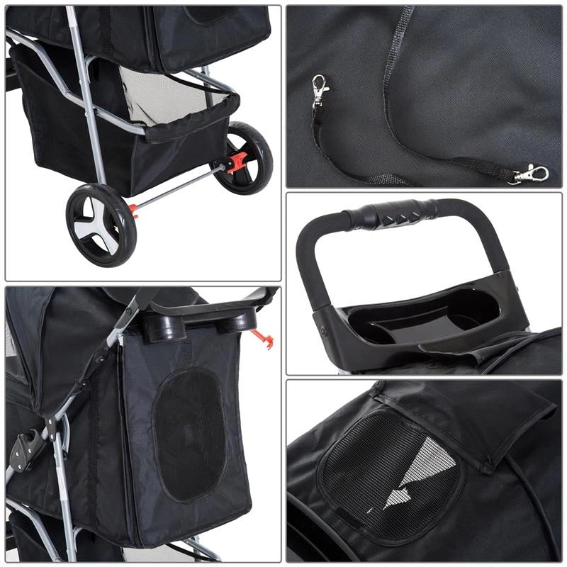 PASSEGGINO PER ANIMALI DOMESTICI PIEGHEVOLE, NERO, 77X47X101CM