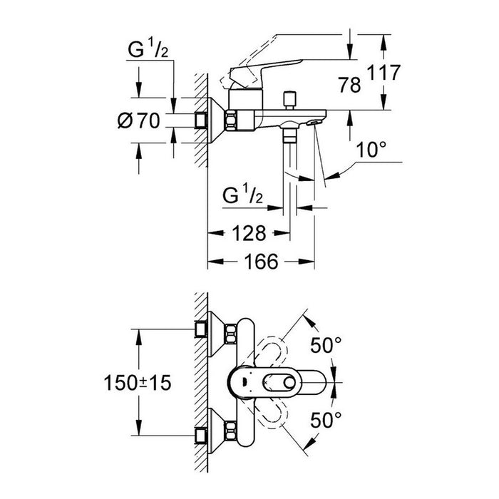 Rubinetto grohe per vasca serie start loop cromato