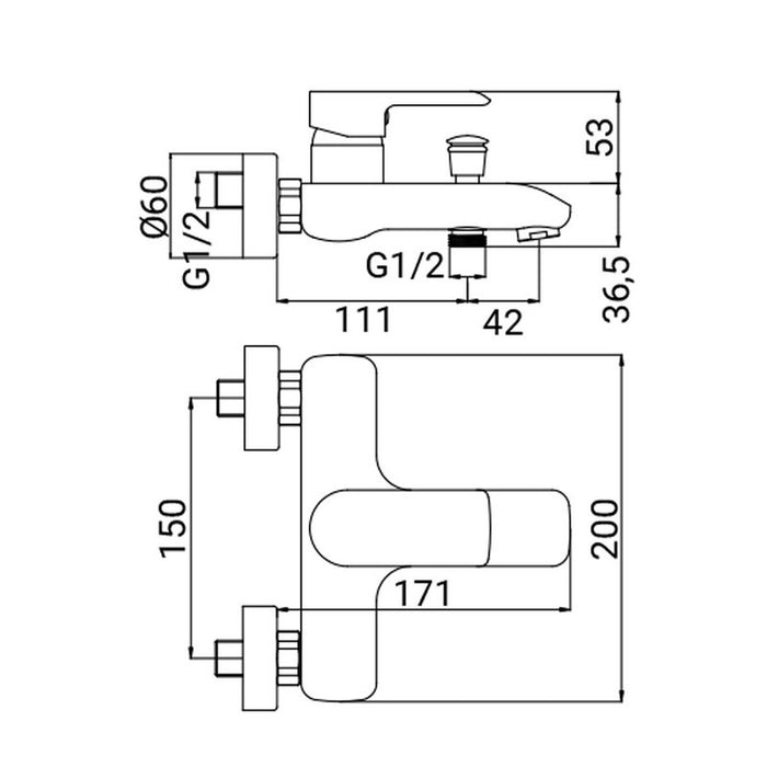 Rubinetto vasca serie psiche, finitura cromata