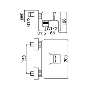 Miscelatore esteno doccia serie psiche, finitura cromata