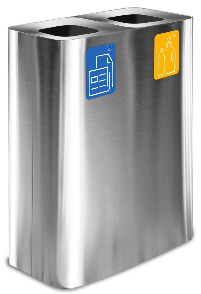 Pattumiera Sistema di Raccolta Rifiuti 60x30xh80 cm In Acciaio Inox Doppio Scomparto Argento