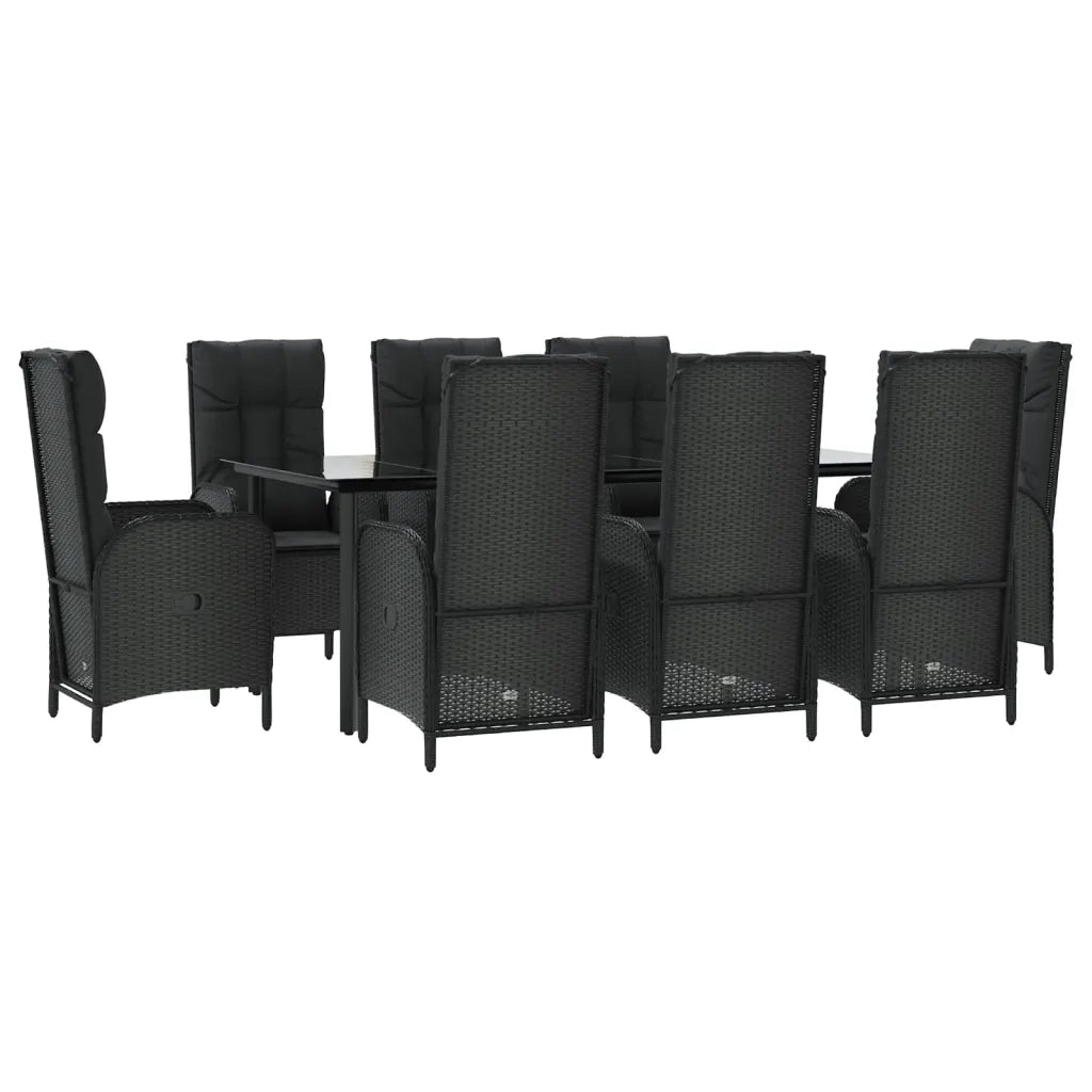 Set da Pranzo da Giardino 9 pz con Cuscini Nero in Polyrattan 3185194