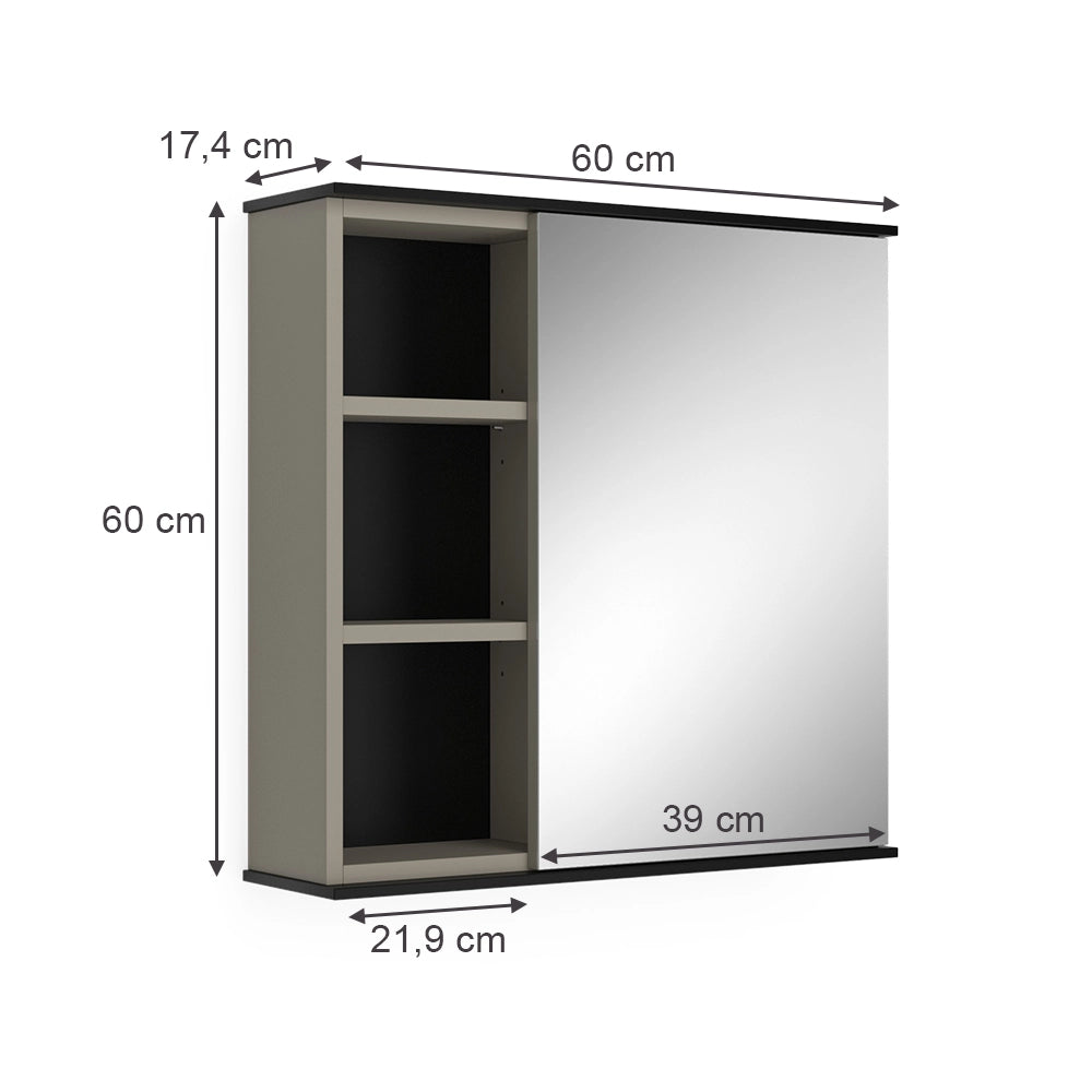 Vicco Specchio contenitore bagno Grigio 60 x 60 cm con specchio