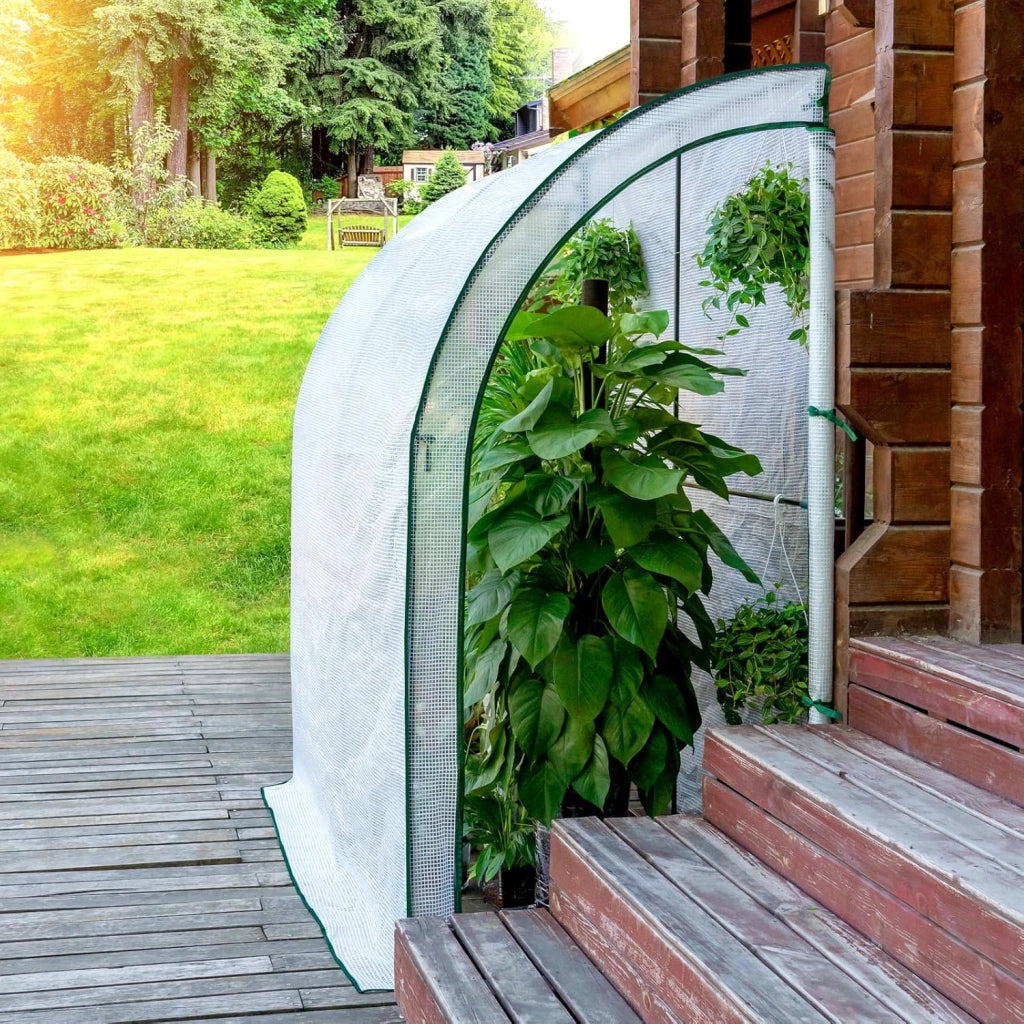 Serra da Giardino, Serra per Orto con 2 Porte Avvolgibili, Copertura per Piante con Telo PE a Rete 140 g/m2 e Telaio Metallico, Bianco, 200x100x210cm