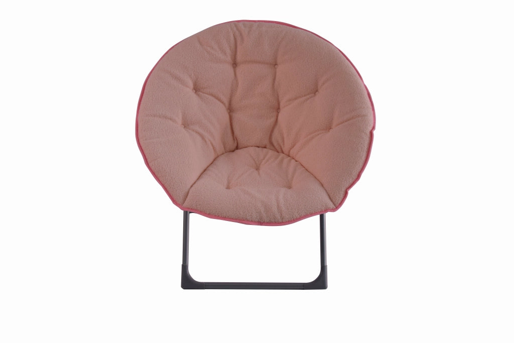 Fauteuil pieghevole a luna con schienale rotondo e imbottitura morbida in tessuto e metallo rosa per relax