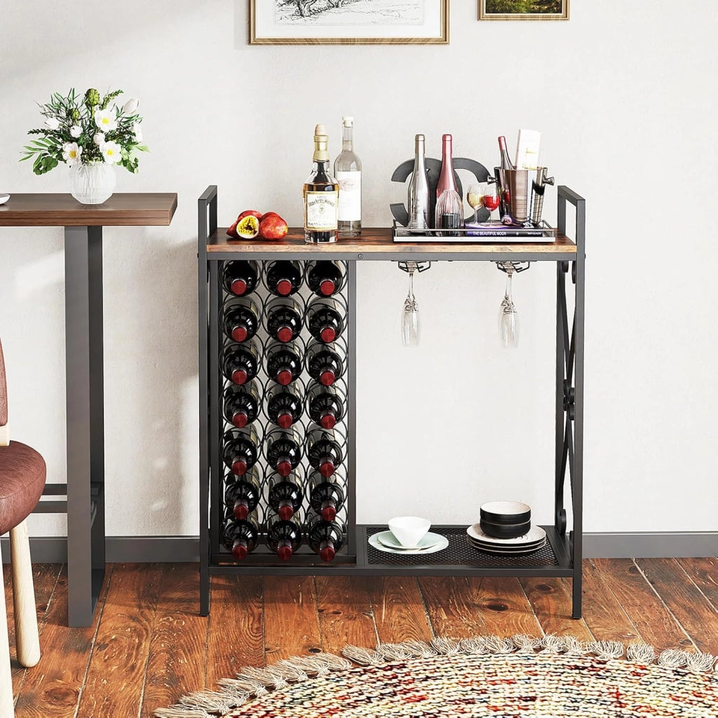 Armadietto porta vino con ripiano per 21 bottiglie e portabicchieri, grande vassoio e ripiano inferiore, 93 x 38 x 102 cm, mobile ausiliario per bar, cantina, sala da pranzo