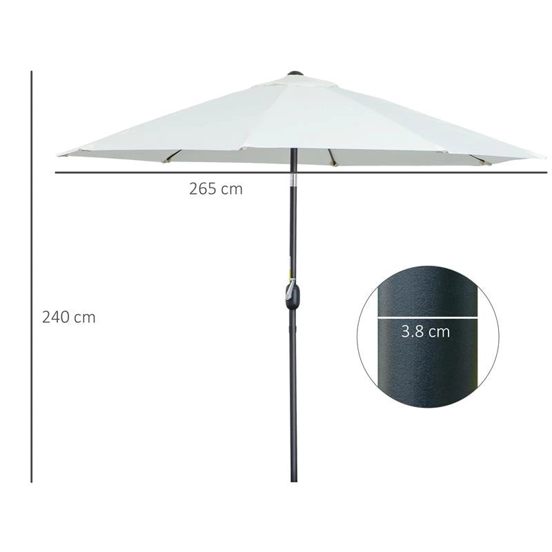 OMBRELLONE DA GIARDINO ROTONDO CON MANOVELLA E INCLINABILE A 3 LIVELLI Ø 265X240 CM CREMA