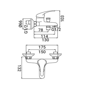 Miscelatore vasca serie eva, finitura cromata