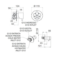 Rubinetto termostatico doccia con deviatore 4 posizioni su doppia piastra - serie minimal thermo