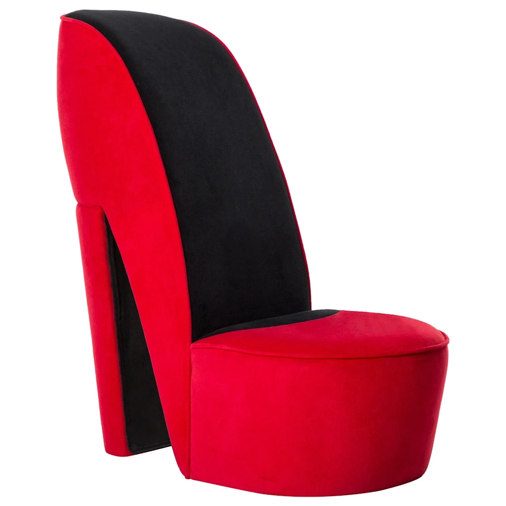 Poltrona | Sedia Relax a Forma di Scarpa con Tacco Alto in Velluto Rosso