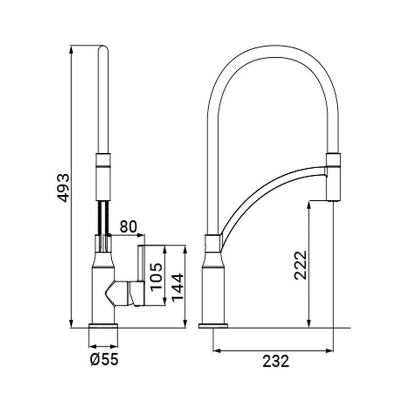 Rubinetto lavello a bocca alta con doccetta estraibile, serie atlanta