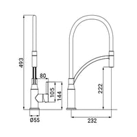 Rubinetto lavello a bocca alta con doccetta estraibile, serie atlanta
