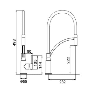 Rubinetto lavello a bocca alta con doccetta estraibile, serie atlanta