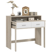 Tavolo console con piano scorrevole e 2 cassetti ¨C Zephmum ¨C 95x35x87 cm, effetto quercia