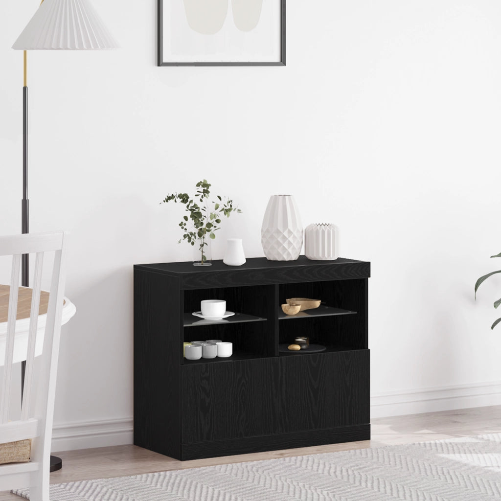 Credenza con Luci LED Rovere Nero 81x37x67 cm