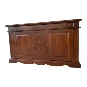 Credenzone madia Alberta in legno 2 ante bugnate 6 cassetti noce scuro